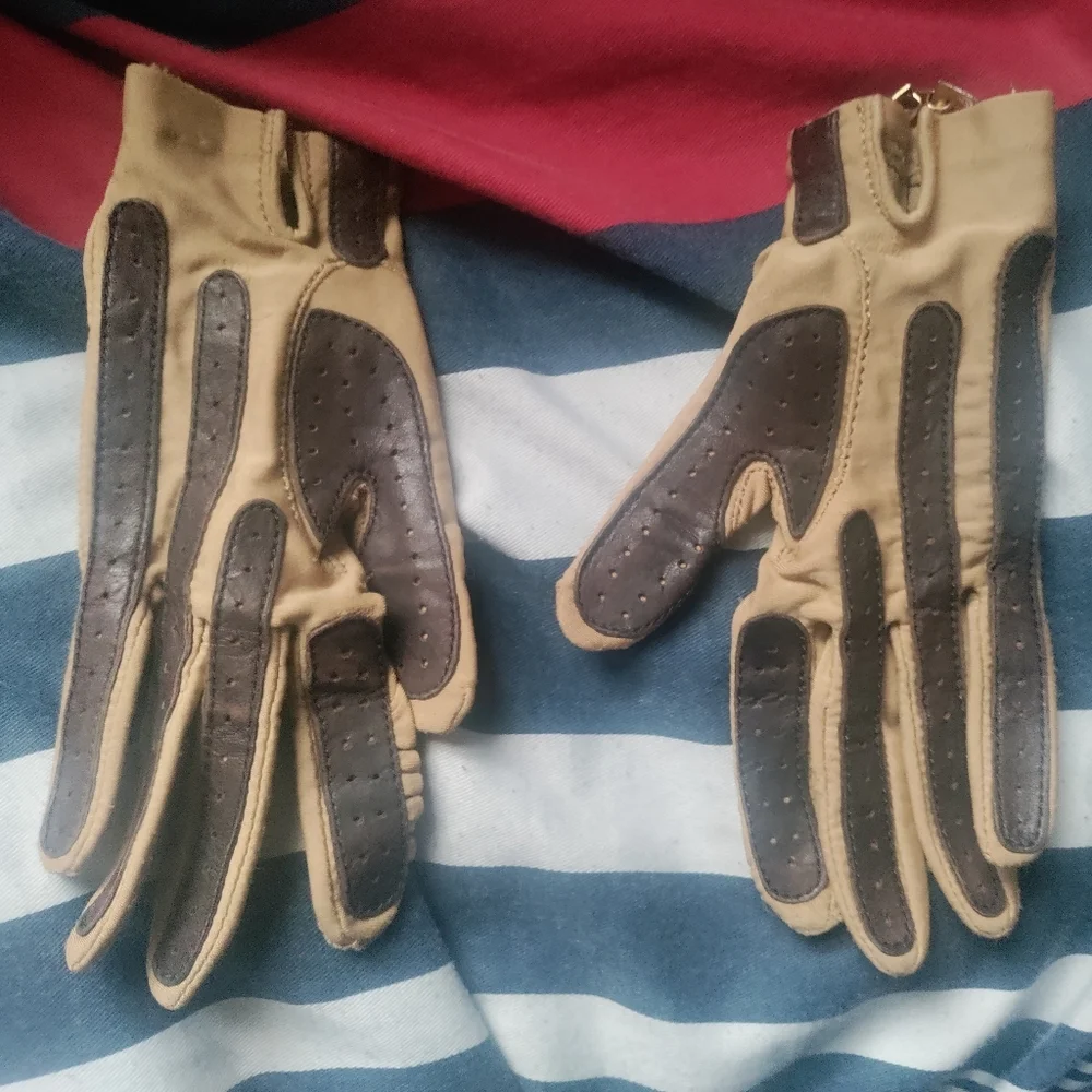 Tan and Brown Leather Gloves